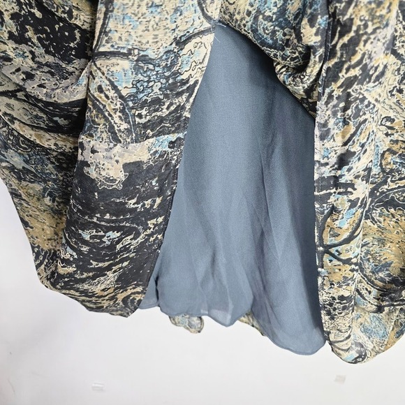 Coldwater Creek Midi Dress 18 Abstract V Neck Short Sleeve Gathered Waist Church - Picture 4 of 13